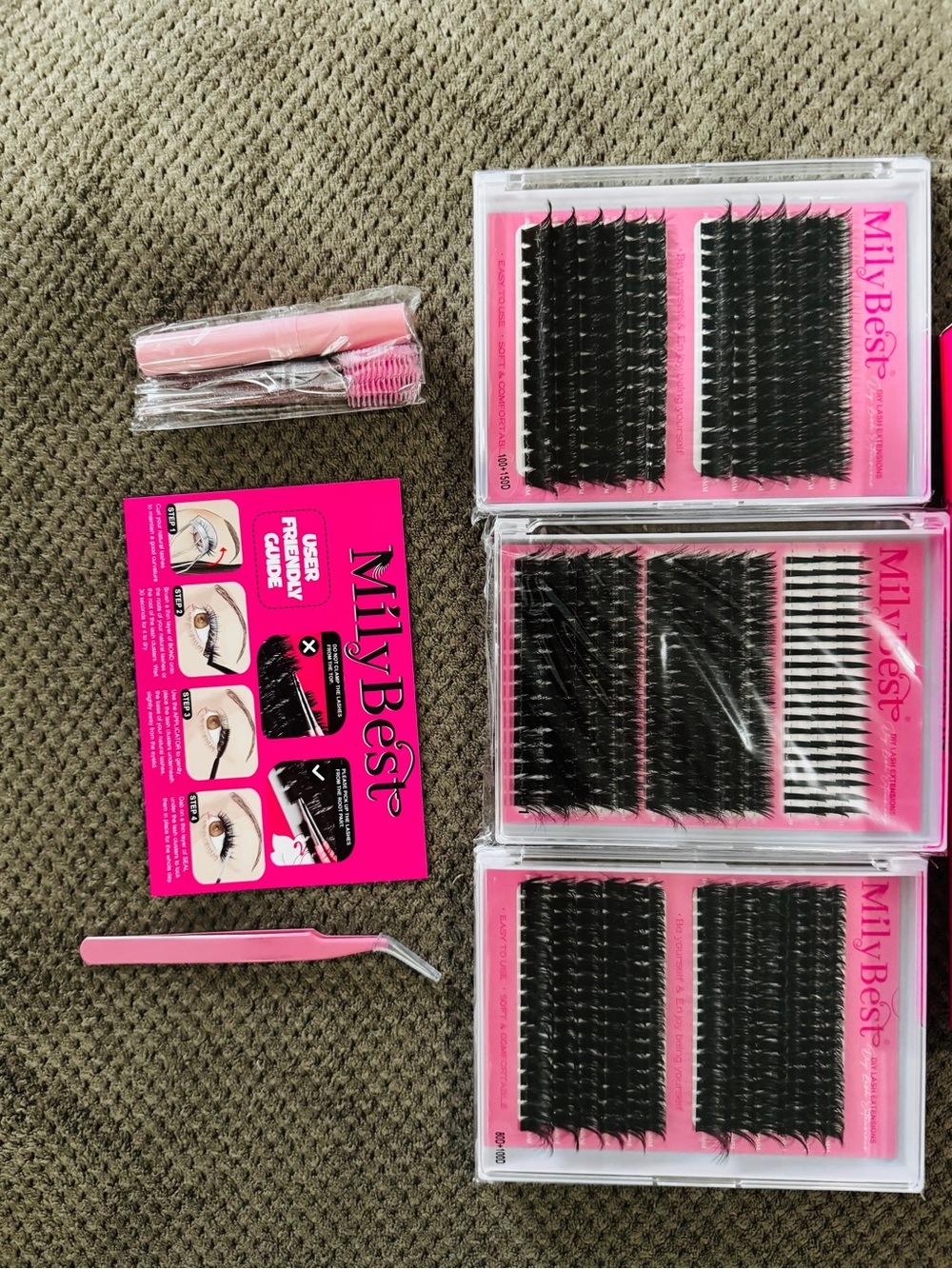 MilyBest Lash extensions clusters NEW TIKTOK D curl full black 3 trays variety
